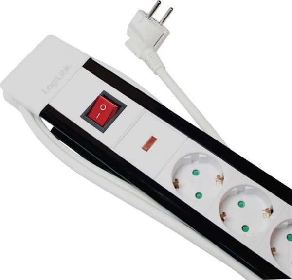 LogiLink LPS211 Strømskinne med afbryder Sort, Hvid PG stik 1 stk.