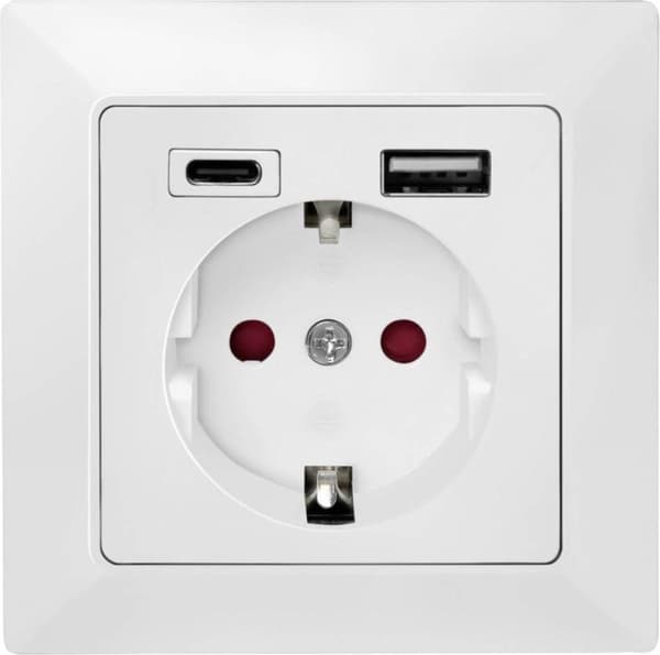 LogiLink PA0262 Indmuret stikkontakt med USB-opladningsudgang, Børnesikker lås Hvid