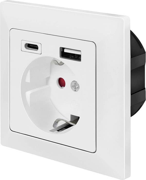 LogiLink PA0262 Indmuret stikkontakt med USB-opladningsudgang, Børnesikker lås Hvid Hvid