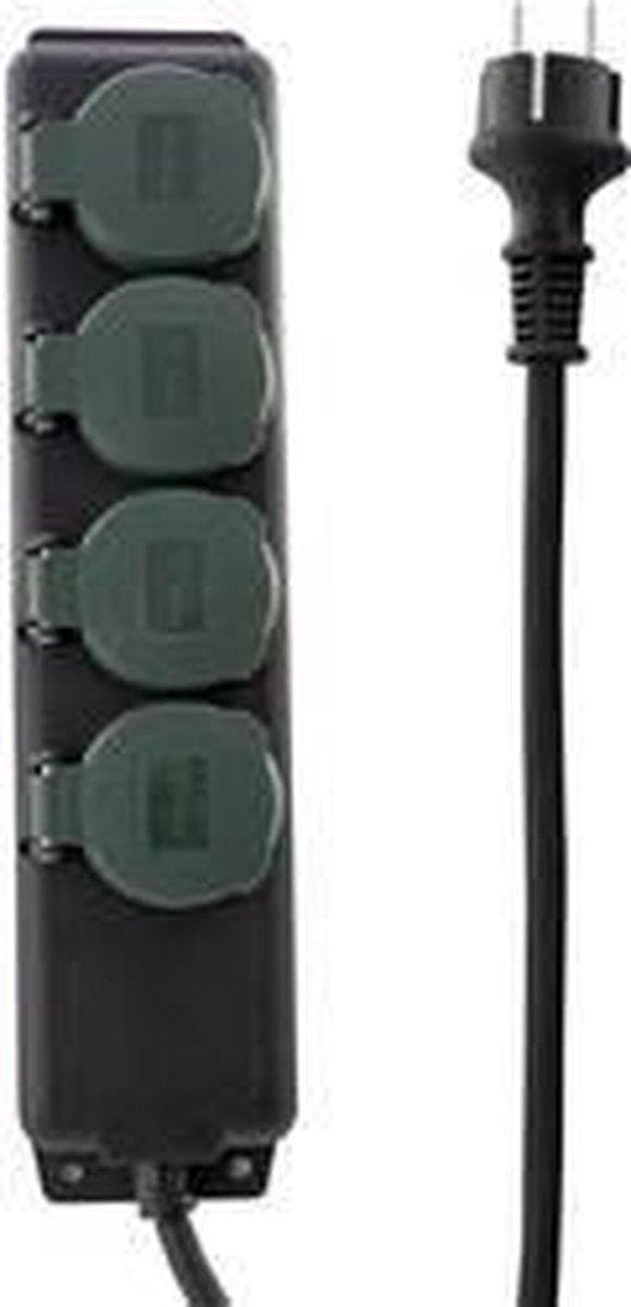 REV 0512468555 strømforlænger Udendørs 1,4 m 4 AC-udgang(e) Sort, Grøn