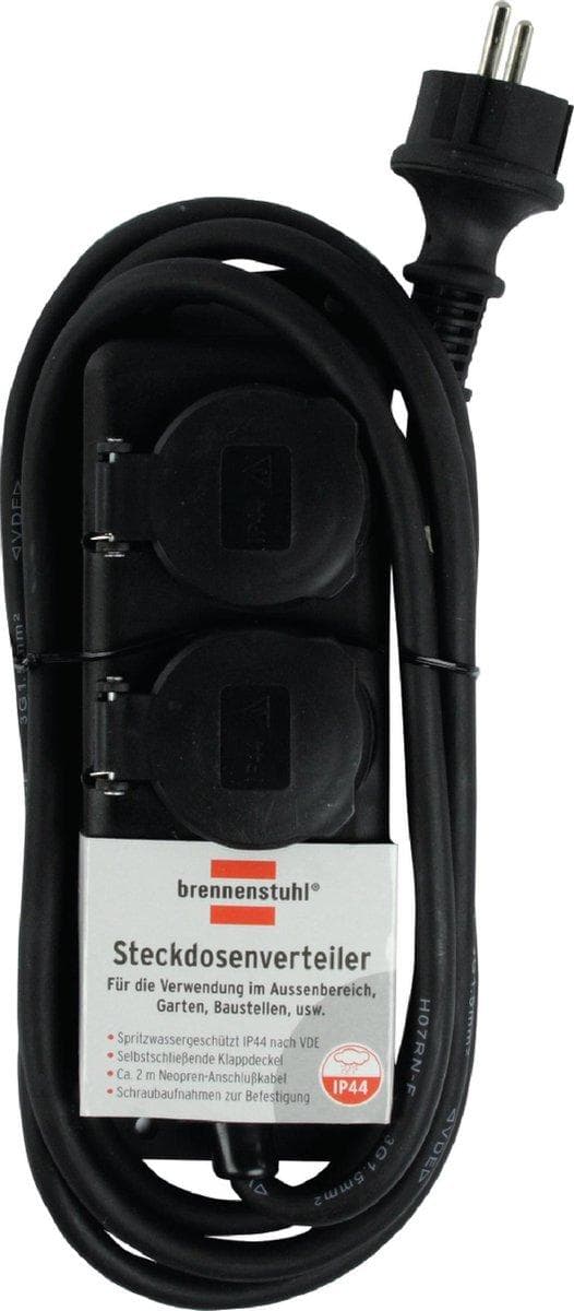 Brennenstuhl - Stikkontakt 2-vejs - Sort - 1,5 meter