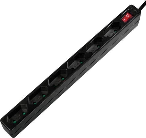 LogiLink LPS232B Stikkontakt med afbryder 6-vejs Sort Eurostik 1 stk.