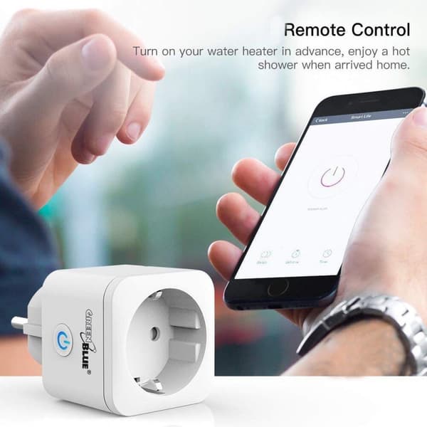 GreenBlue WiFi fjärrstyrt uttag, Android/iOS/Alexa/Google Home, energiförbrukning, timer, max 3680W, typ F, GB720 F