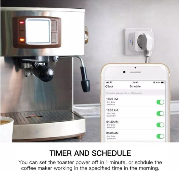 GreenBlue WiFi fjärrstyrt uttag, Android/iOS/Alexa/Google Home, energiförbrukning, timer, max 3680W, typ F, GB720 F