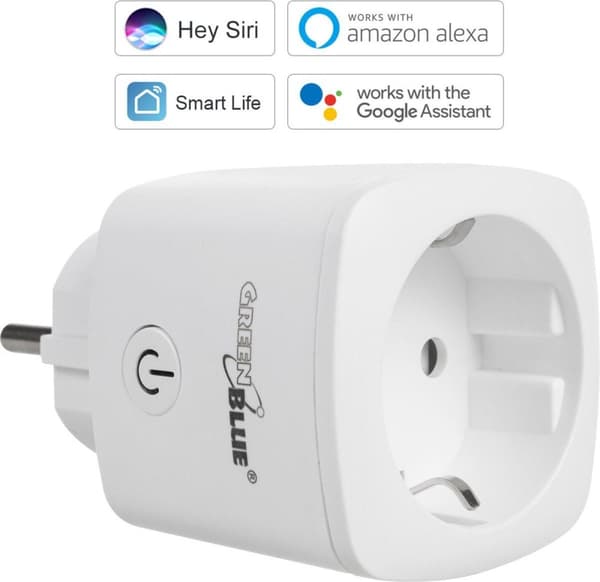 GreenBlue WiFi fjärrstyrt uttag, Android/iOS/Alexa/Google Home, energiförbrukning, timer, max 3680W, typ F, GB720 F