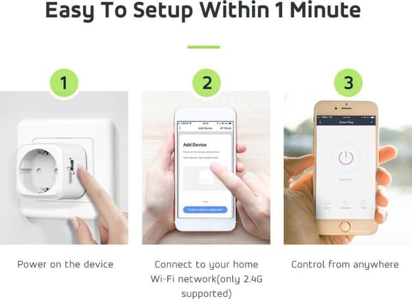 GreenBlue WiFi fjärrstyrt uttag, Android/iOS/Alexa/Google Home, energiförbrukning, timer, max 3680W, typ F, GB720 F