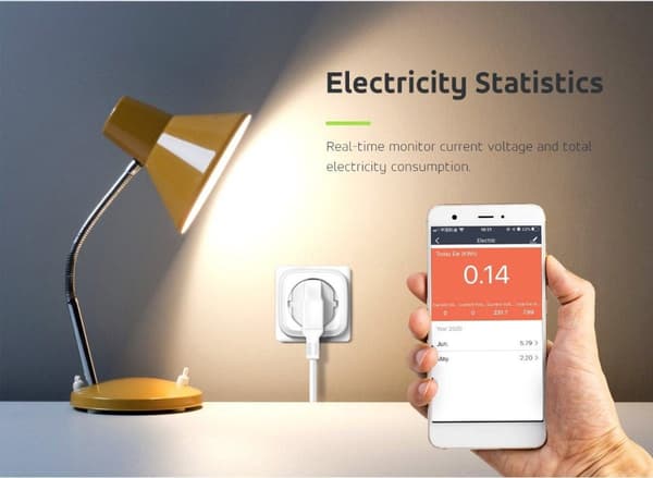 GreenBlue WiFi fjärrstyrt uttag, Android/iOS/Alexa/Google Home, energiförbrukning, timer, max 3680W, typ F, GB720 F
