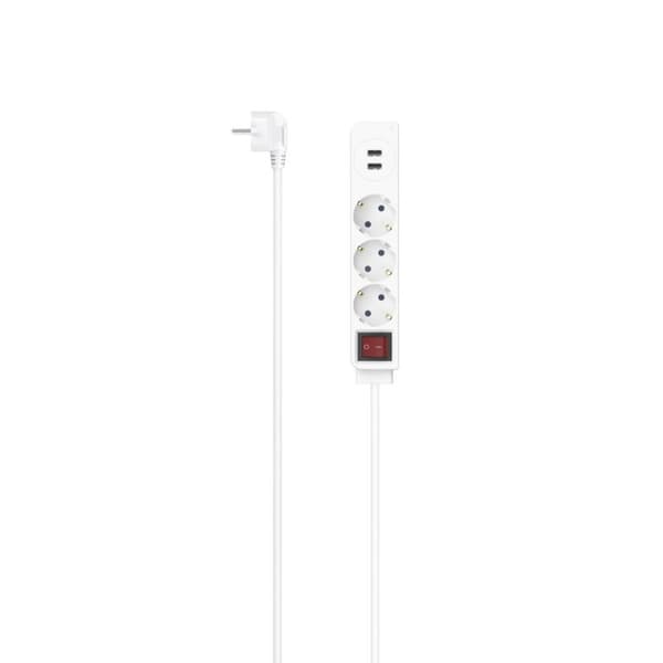 Hama strømskinne, 3-vejs, USB-A 17W, kontakt, 1,4 m, hvid (00223181)