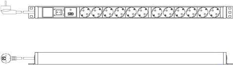 DIGITUS - Strømfordelingsenhed (rack - monteres) - AC 230V - 3600VA - 1-faset - input, input CEE 7/7 - udgangsstik: 12 (CEE 7/3) - 0U - 2m ledning