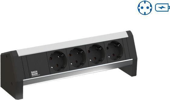 Bachmann DESK 1 - Power Strip - Input, Input GST18 - Udgangsporte: 1 (Strøm, 2 x USB) - Sort, mat krom
