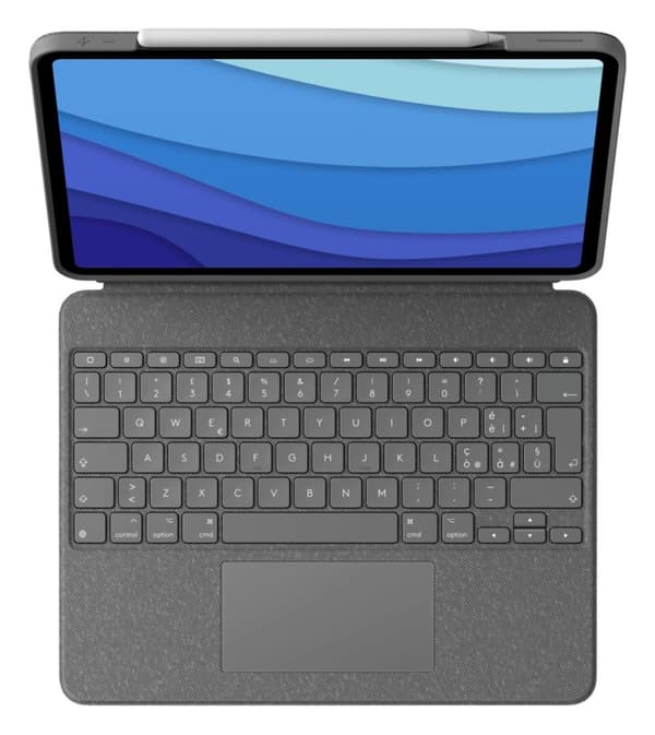 Logitech Combo Touch - tastatur og folio-etui - med pegefelt - baggrundsbelyst - Apple Smart-stik - QWERTY - Italiensk - Oxford Grey - til Apple 12,9"