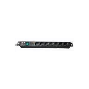 Bachmann 48.30cm (19") power strip ÜSS, ALU, 7-way, s black, protective contact, 2 m, 1U, with switch with overvoltage protection 6.5 kA, optical func