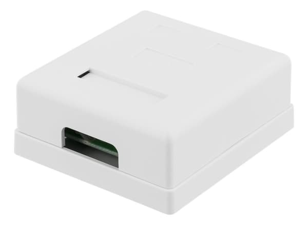 DELTACO uskjermet vegguttak, utenpåliggende UTP 2xRJ45, Cat6, hvit