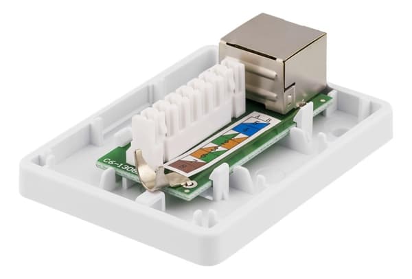DELTACO skjermet vegguttak, utenpåliggende FTP 1xRJ45, Cat6, hvit