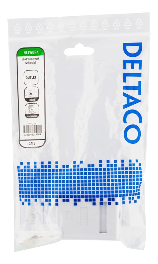 DELTACO skjermet vegguttak, utenpåliggende FTP 1xRJ45, Cat6, hvit