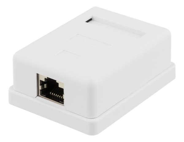 DELTACO skjermet vegguttak, utenpåliggende FTP 1xRJ45, Cat6, hvit