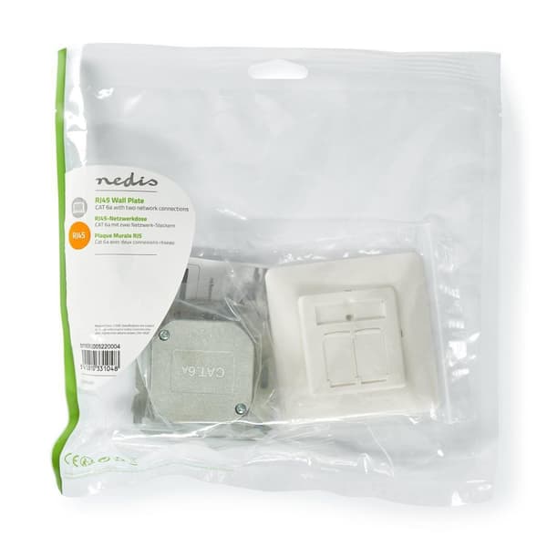 Nedis Nettverksveggboks | I veggen | 2-Port port(s) | CAT6a | Rett | Hunn | Gull belagt | PVC | Hvit | Konvolutt