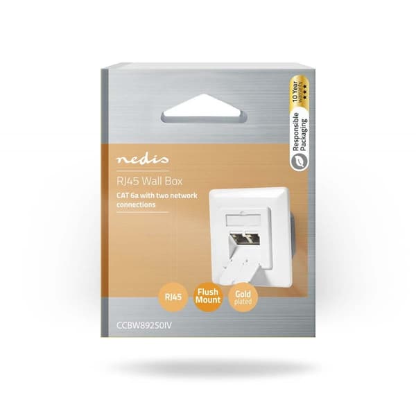 Nedis Nettverksveggboks | I veggen | 2-Port port(s) | CAT6a | Rett | Hunn | Gull belagt | PVC | Hvit | Boks