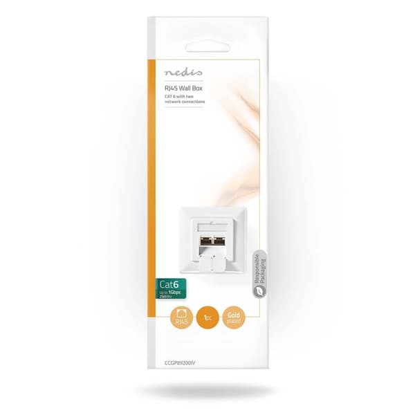 Nedis Nettverksveggboks | I veggen | 2-Port port(s) | CAT6 | Rett | Hunn | Gull belagt | PVC | Hvit | Konvolutt
