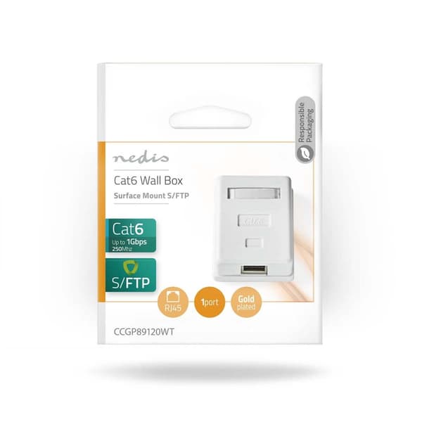 Nedis Nettverksveggboks | På veggen | 1-Port port(s) | STP CAT6 | Rett | Hunn | Gull belagt | PVC | Hvit | Konvolutt
