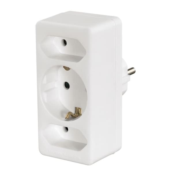 Hama 3-vejs Multi-Stik 2 Euro Stikkontakter/1 Stik med Jordkontakt Hvid