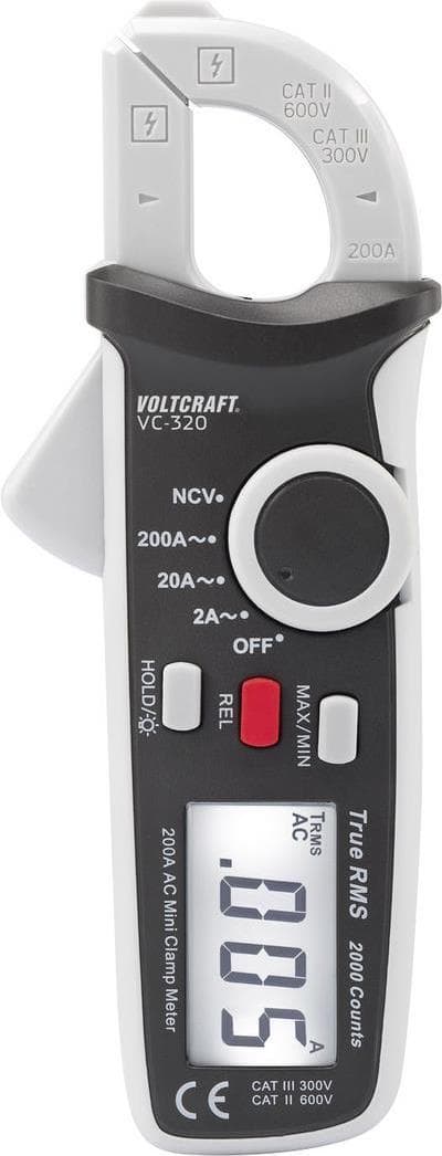 VOLTCRAFT VC-320 strømklemme kalibreret (ISO) digital CAT II 600 V, CAT III 300 V skærm (tæller): 2000 (VC-9486035)