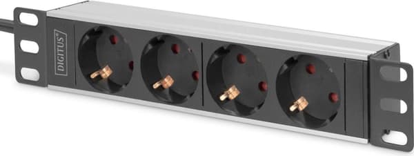 DIGITUS - Strømskinne (rack - monteres) - AC 250V - 4000 watt - indgang, indgang CEE 7/4 - udgangsstik: 4 (4 x spænding) - 1U - 25,4 cm (10") - 2 m le Sort