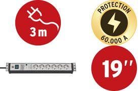 brennenstuhl 48,30 cm (19") fatningsliste Premium-Line, 6-vejs - til markedet: D / NL / A / L - 1 stk (1156057696)
