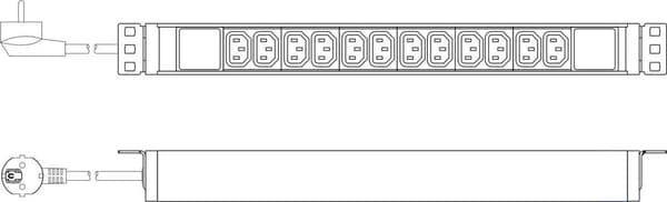 DIGITUS - Strømfordelingsenhed (rack - monterbar) - AC 230V - 3600VA - 1-faset - indgang, indgang CEE 7/7 - udgangsklemmer: 12 (IEC 60320 C13 10A) - 1