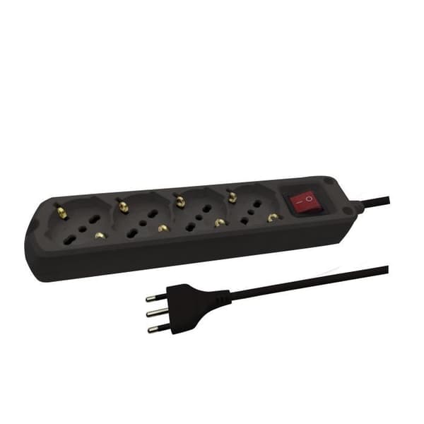 Multiprise - VELAMP - Italiensk multiprise 4 schuko - Strömbrytare - Kabel 1m - Kontakt 16A