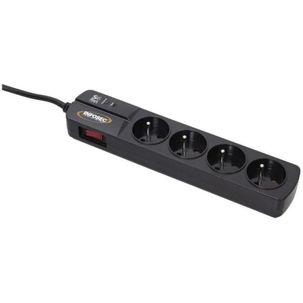 Infosec - S4 Black Line II - Parasurtenseur 4 Sockets FR - 2 års garanti
