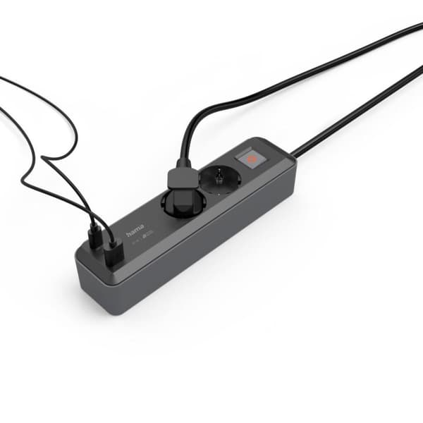 Hama Socket 2-vejs USB-C/A 65W PD Switch 1,4 M Sort/grå