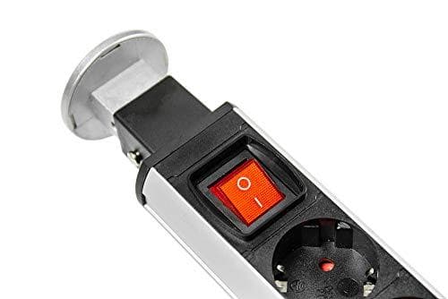 Pop-up fatningsliste 3+2, udtrækkelig fatningsliste, kontakt, aluminiumsprofil, 3x beskyttelseskontakt, 2x USB, ÜSS/SPD, Good Connections® (PT060-0103