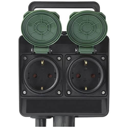 Sygonix SY-5231004 trädgårdsuttag 2x svart, standardgrön (satinmatt) ökat skydd mot oavsiktlig kontakt (SY-5231004)