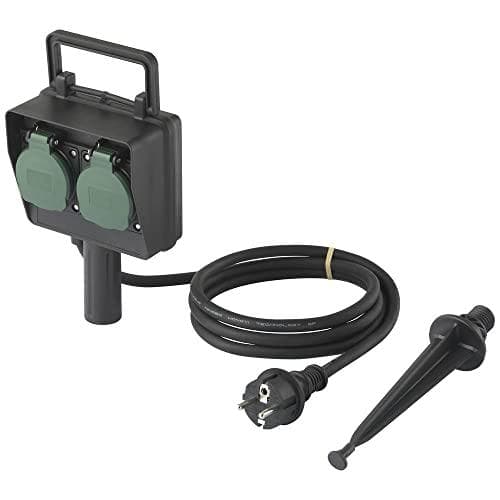 Sygonix SY-5231004 trädgårdsuttag 2x svart, standardgrön (satinmatt) ökat skydd mot oavsiktlig kontakt (SY-5231004)