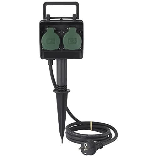 Sygonix SY-5231004 trädgårdsuttag 2x svart, standardgrön (satinmatt) ökat skydd mot oavsiktlig kontakt (SY-5231004)
