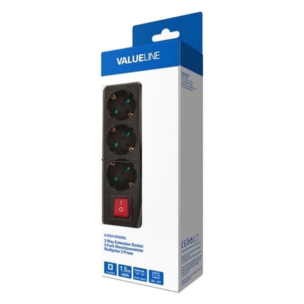 Valueline VLES315F002BL Stekkerdoos 3-vejs sort