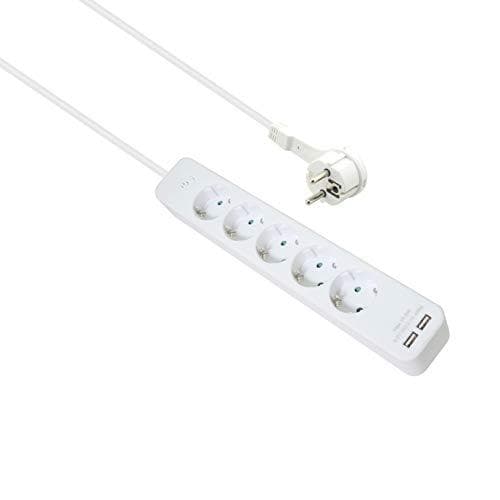 Helos ADVANCED - strømskinne - AC 250 V - 3500 Watt - udgangsstik: 5 (2 x USB, 5 x strømforsyning) - 1,5 m ledning - hvid