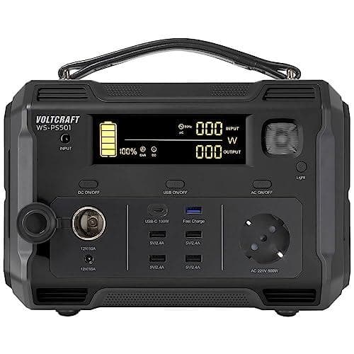 VOLTCRAFT WS-PS501 Powerstation 22400 mAh hurtigopladning nikkel-mangan-koboltsort (mat) udendørs, LED-lommelygte, statusdisplay, samtidig opladning o