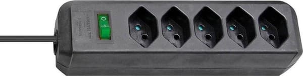 Brennenstuhl stikliste Eco-Line 5x schweizisk fatning type J (T13) - schweizisk stik type J (T12) sort 1,5m (1158002)