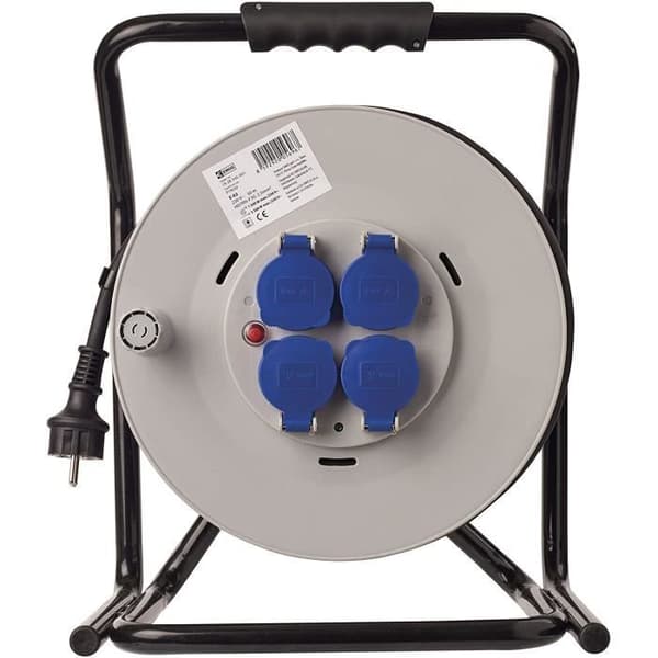 Emos Professional kabelupprullare med extra stark IP44-kabel för utomhusbruk, 50 m med 4 uttag med