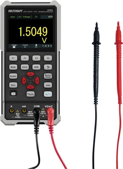 VOLTCRAFT DSO-2202H + AFG handhållet oscilloskop 200 MHz 2-kanals 1 GSa/s 8 kpts 8 bitars handhållen enhet 1 st (VC-13438620)
