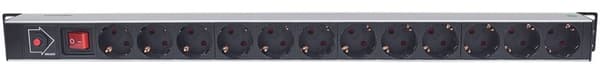 Intellinet Vertikal Rackmount 12-vejs Power Strip - tysk type, med tænd/sluk-knap og Overload Pro