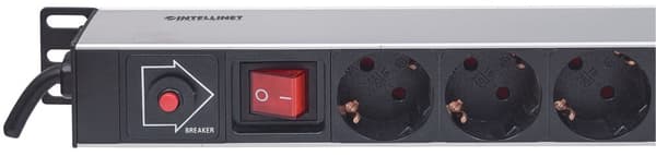 Intellinet Vertikal Rackmount 12-vejs Power Strip - tysk type, med tænd/sluk-knap og Overload Pro
