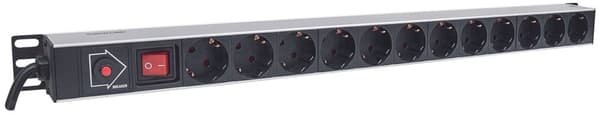 Intellinet Vertikal Rackmount 12-vejs Power Strip - tysk type, med tænd/sluk-knap og Overload Pro