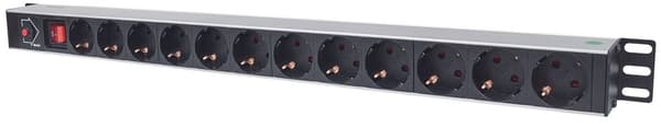 Intellinet Vertikal Rackmount 12-vejs Power Strip - tysk type, med tænd/sluk-knap og Overload Pro Sort