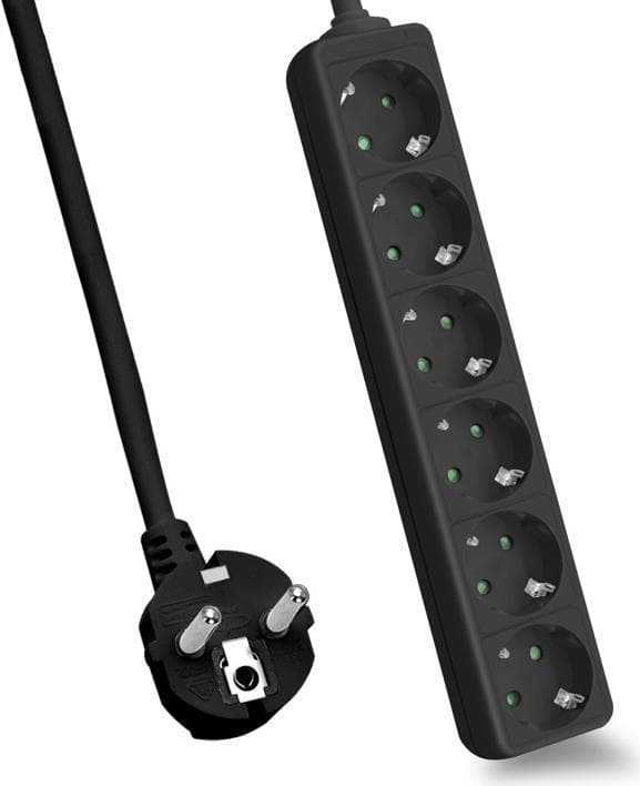 helos strømskinne 6-vejs (slots roteret 45 grader, GS/, multistik til hjemmekontor) sort