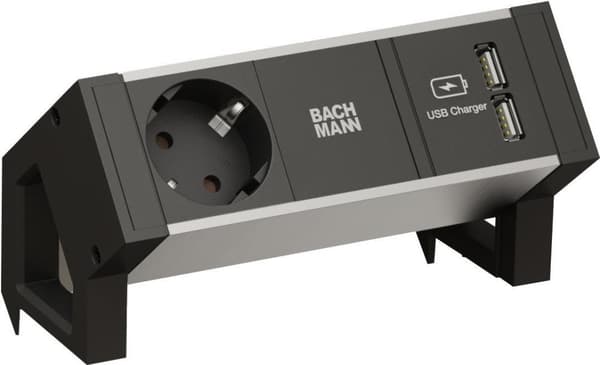 DESK2 ALU SORT 1x 1xUSB Oplader 0,2m BACHMANN 937.102
