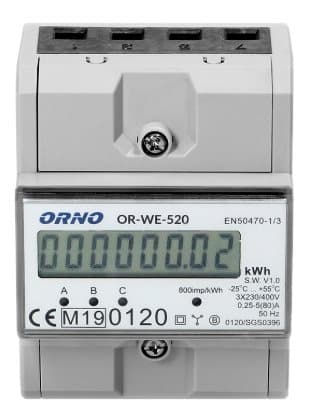 ORNO 3-faset elmåler, 80A, MID, 3 moduler, DIN TH-35mm