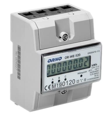 ORNO 3-faset elmåler, 80A, MID, 3 moduler, DIN TH-35mm